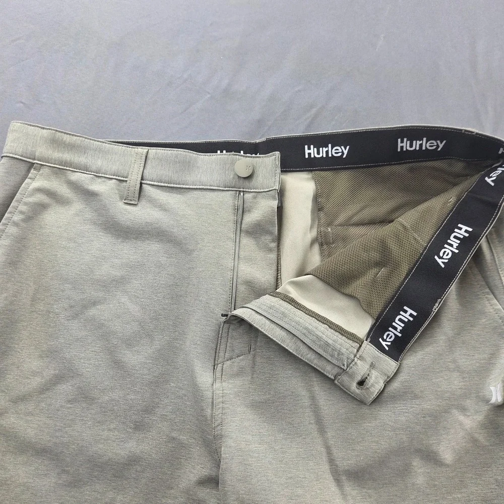 Hurley Mens 38 Gray Green Hybrid Flat Front Bermuda Shorts